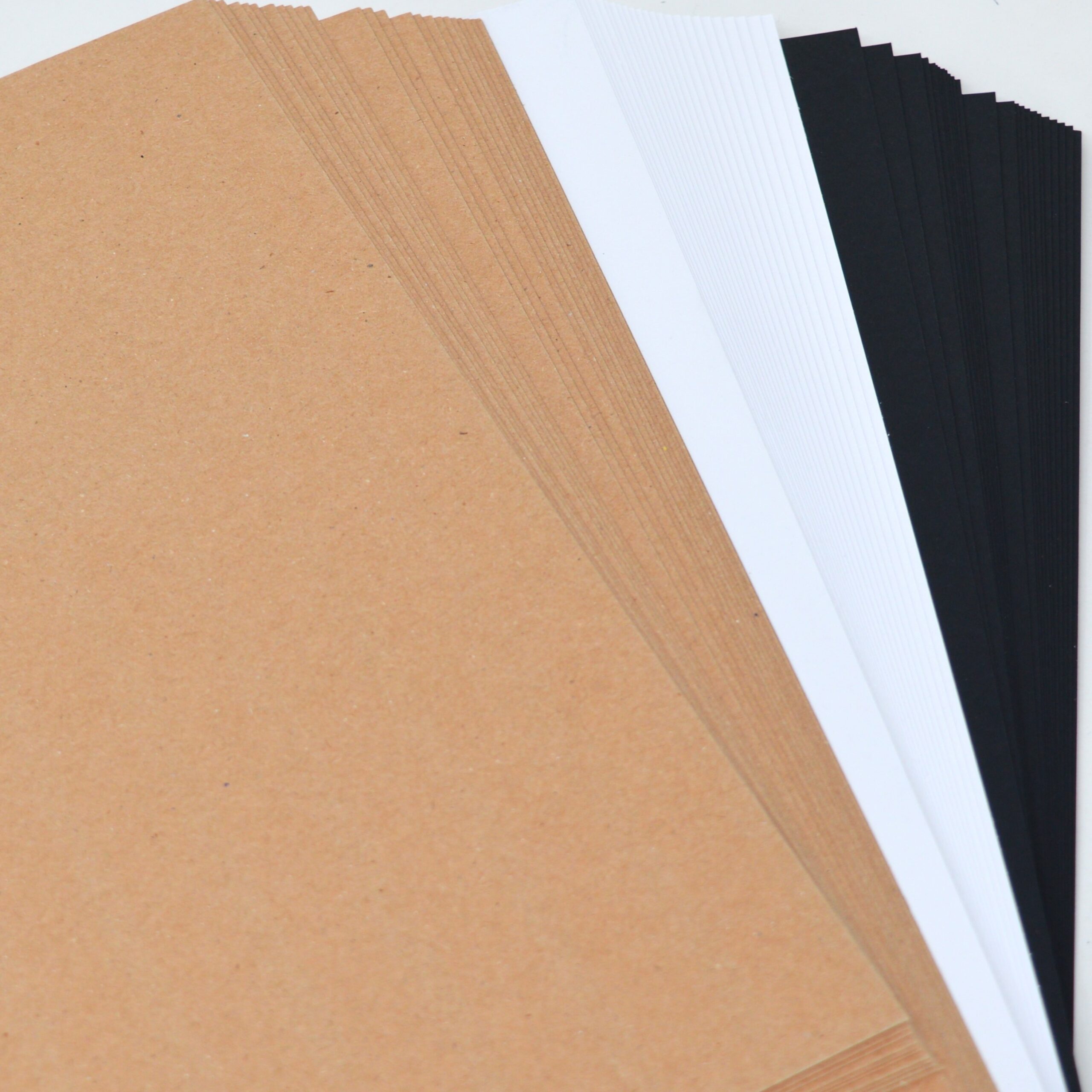 World of Paper A4 White, Black & Kraft Card Collection - 75 Sheets